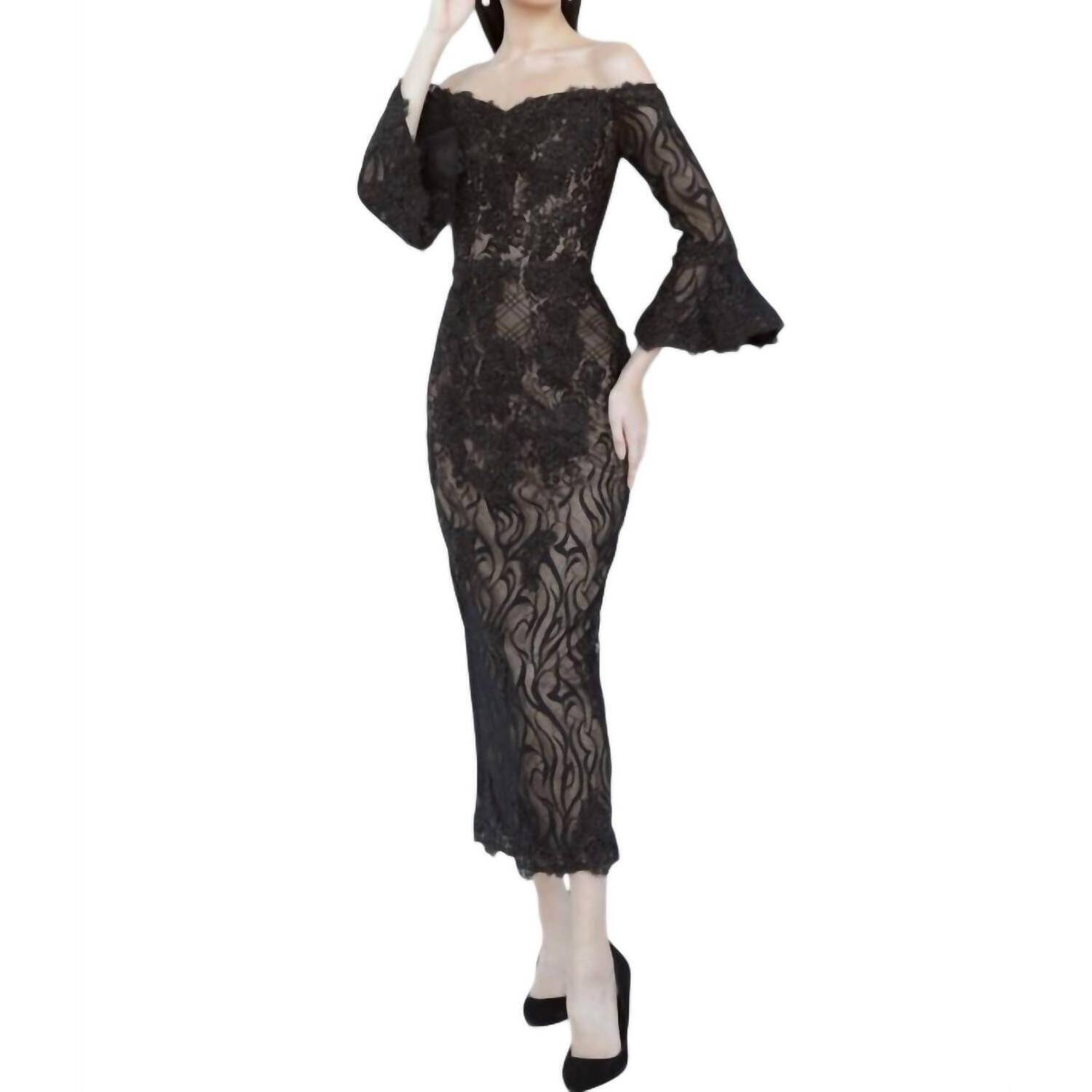 New Jvn Bell Sleeve Lace Dress In Black